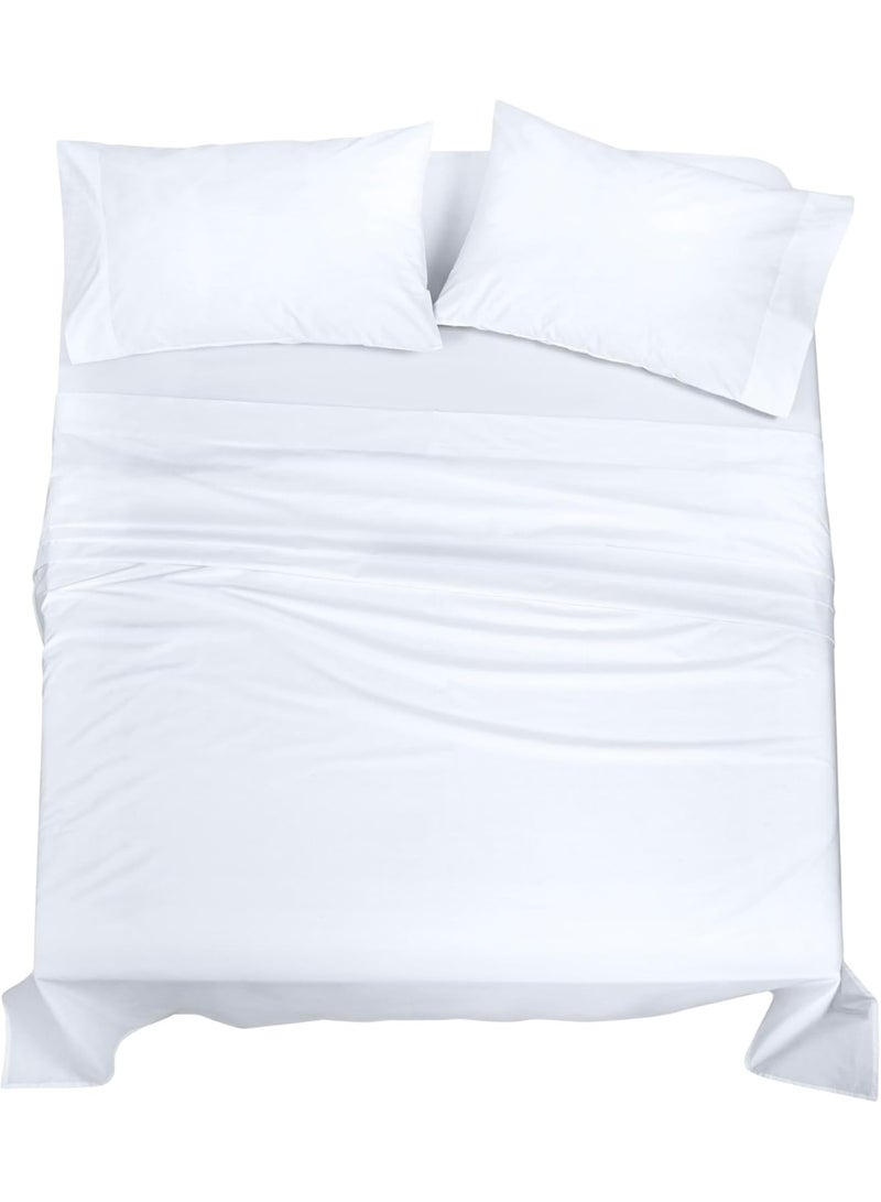 ROYALE LINENS طقم ملاءات كوين من القطن العضوي 100% - نسج بيركال - 4 قطع - 1 ملاءة مسطحة، 1 ملاءة مفصلة بجيب عميق و 2 غطاء وسادة - ملاءات سرير بيضاء - ملاءات كوين - باردة ومنعشة (بيضاء) - Image 1